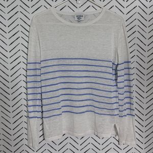 HIHO Brittany Sweater Lavender Stripe 100% Linen Women's Size Small